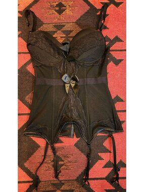 Black Lace Bustier Corset With Satin Bow & Adjustable Straps